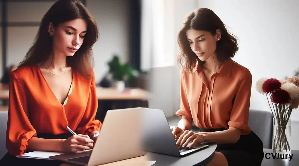 Two elegant ladies using their laptops in an office