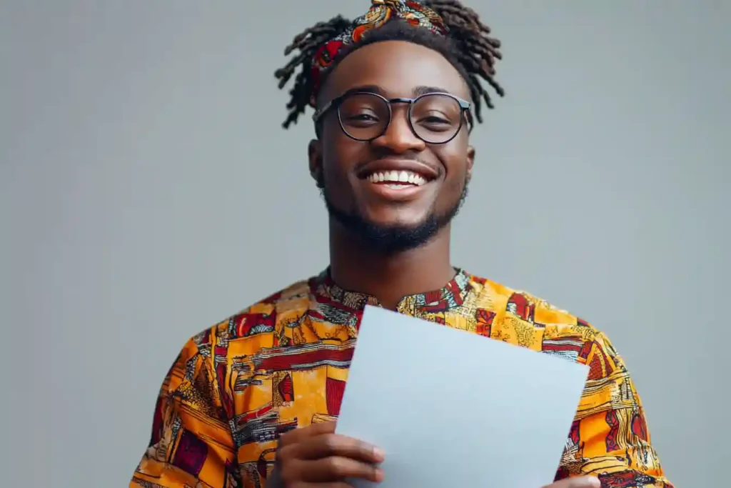 Image of a_happy_nigerian_man_holding_a_CV - How to write a good cover letter in Nigeria