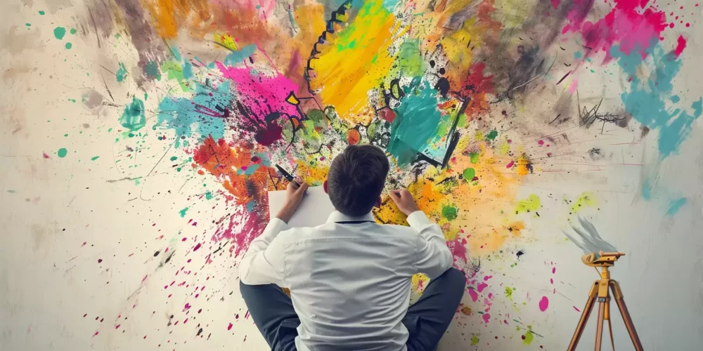 An artist splashing on paints