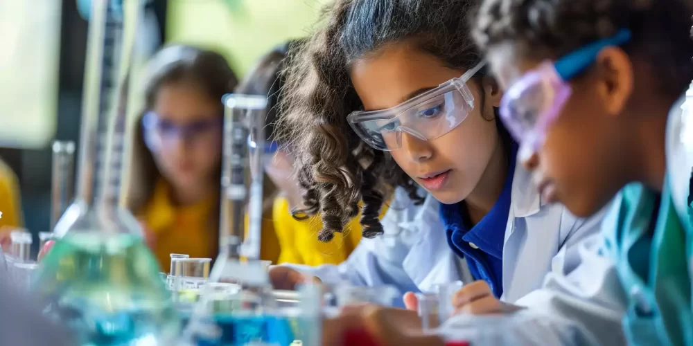 Kids working in a science lab