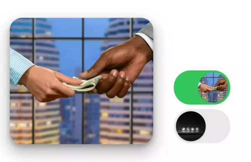 Two persons exchanging a bundle of dollars