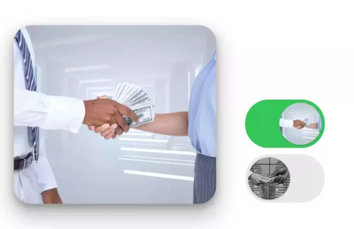 Two persons exchanging a bundle some dollars