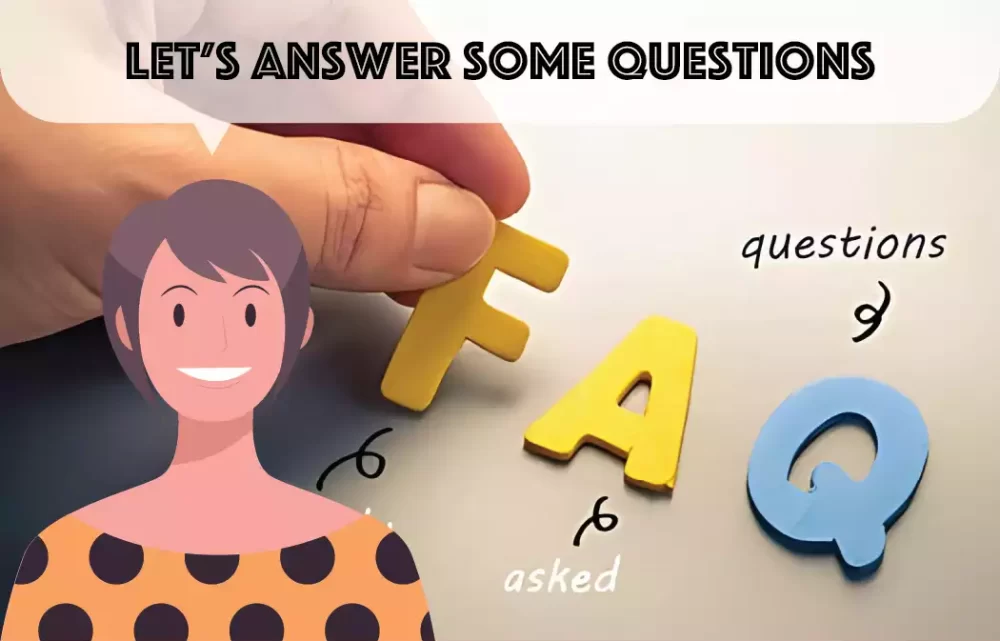 FAQ concept and a female cartoon character facing the camera